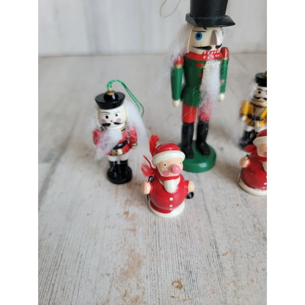 Nutcracker mini vintage Santa Claus figure ornament Xmas set Unique Home